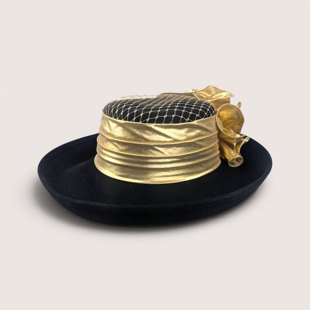 Vintage Sonni San Francisco Black Wool Gold Hat